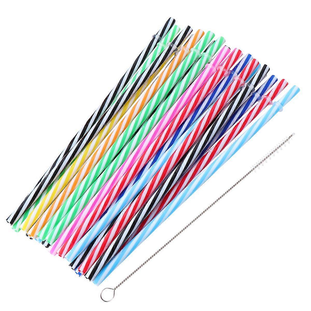 OUNONA 25pcs Two Colors Threaded Non-transparent Reusable Plastic Thick Drinking Straws Mason Jar Straws for Party or Home Use with Brush (Mixed Color