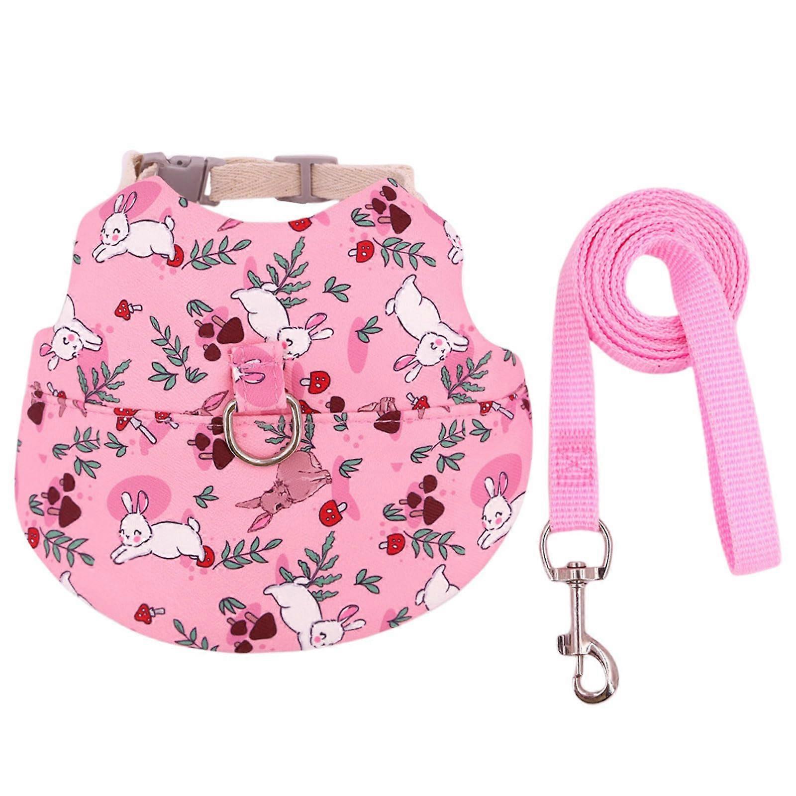 Rabbit Harness with Leash for Small Pets, Adjustable Pink Vest for Guinea Pigs, Outdoor Running Harness, Large Size