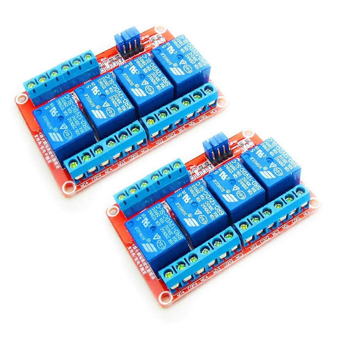 2 Pack 12V 4 Channel Relay Module with Opto Isolation, High Low Level Trigger for Arduino and Raspberry Pi Projects