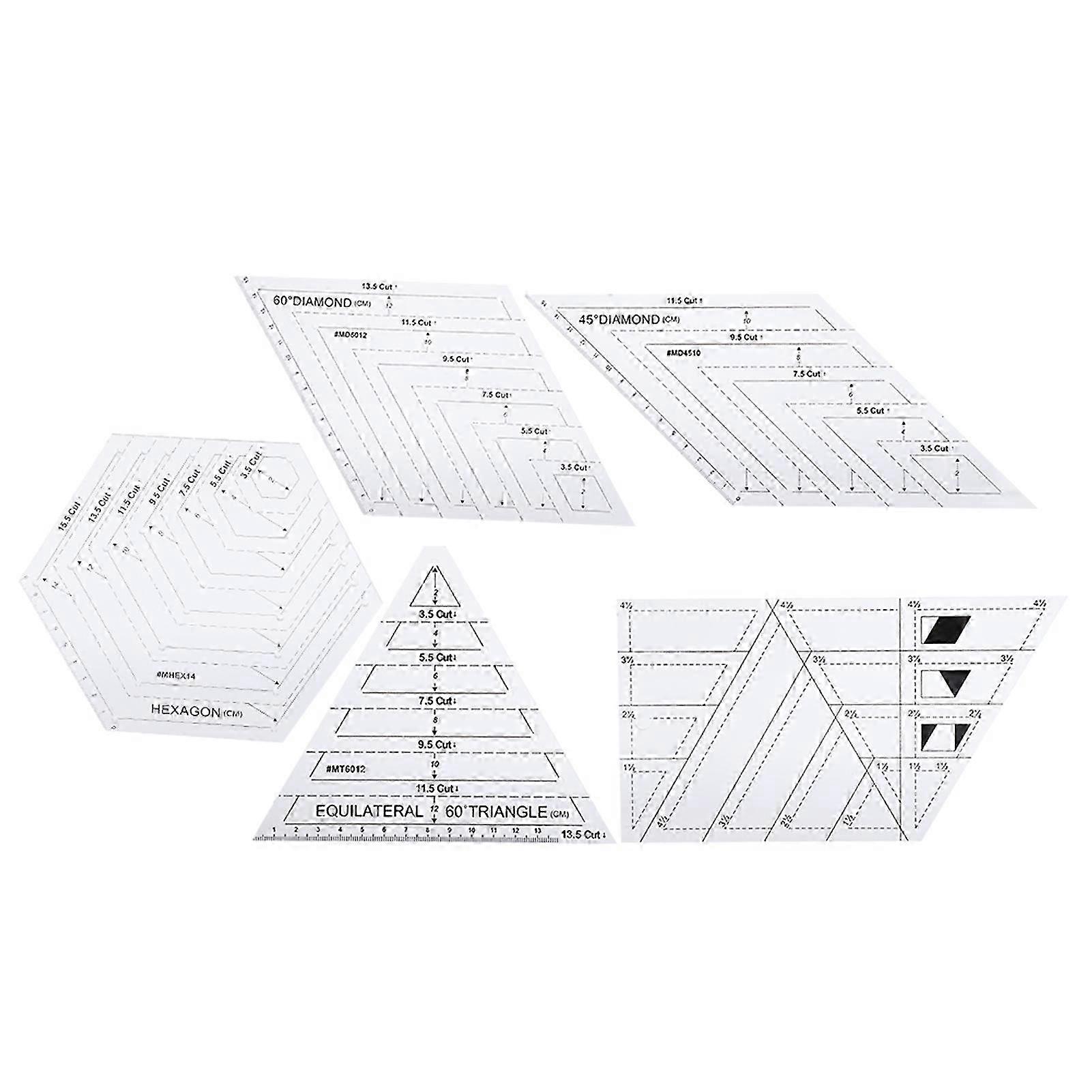 5Pcs Transparent Quilting Ruler Templates for Sewing Cutting Craft DIY Tools