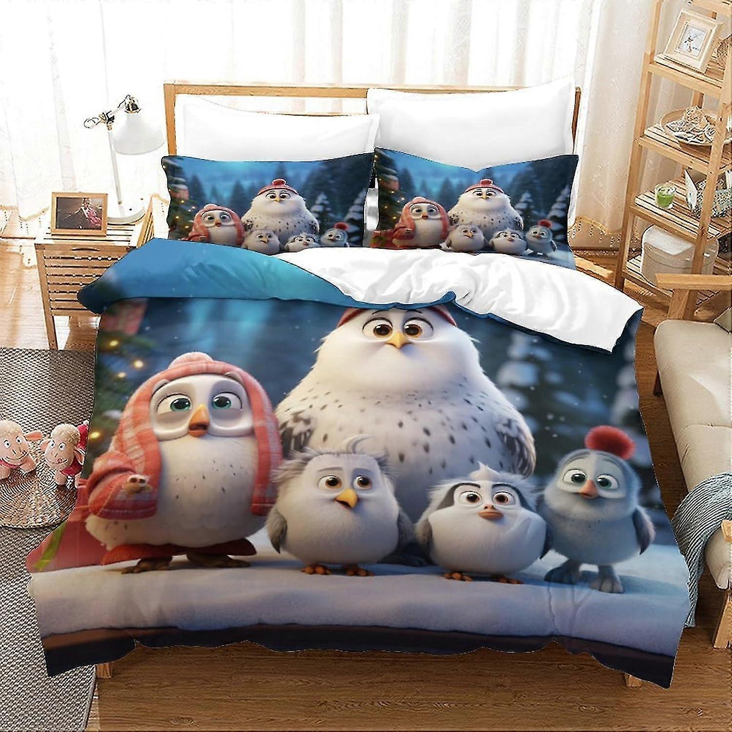 Owl Crib Set, Sports Mattress Protector, 3D Christmas Design, Microfibre, 3 Piece Set with Zip and 2 Pillowcases