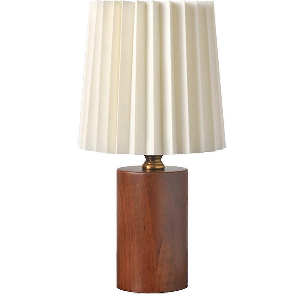 USB Rechargeable Pleated Desk Lamp with Wood Base Compact Bedside Nightstand Light for Bedroom, Dorm & Office Use Warm Glow Elegant Design,