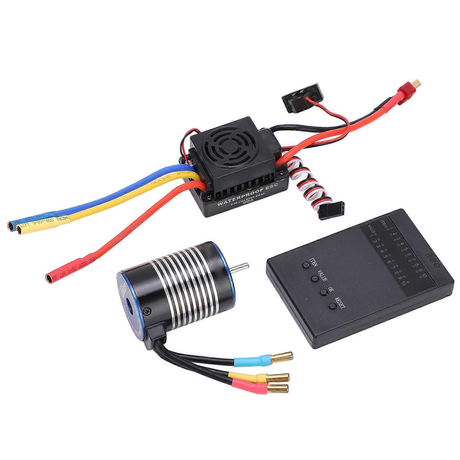 3650 3500KV Set Sensorless Brushless Motor 60A Electronic Speed Control Programming Card for 1/10 RC Car