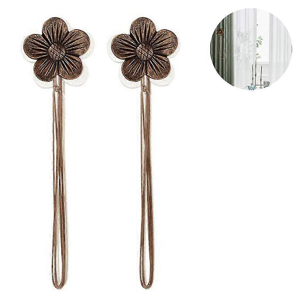 curtain buttons | 2 Pcs Carved Flower Tie Rope Brown