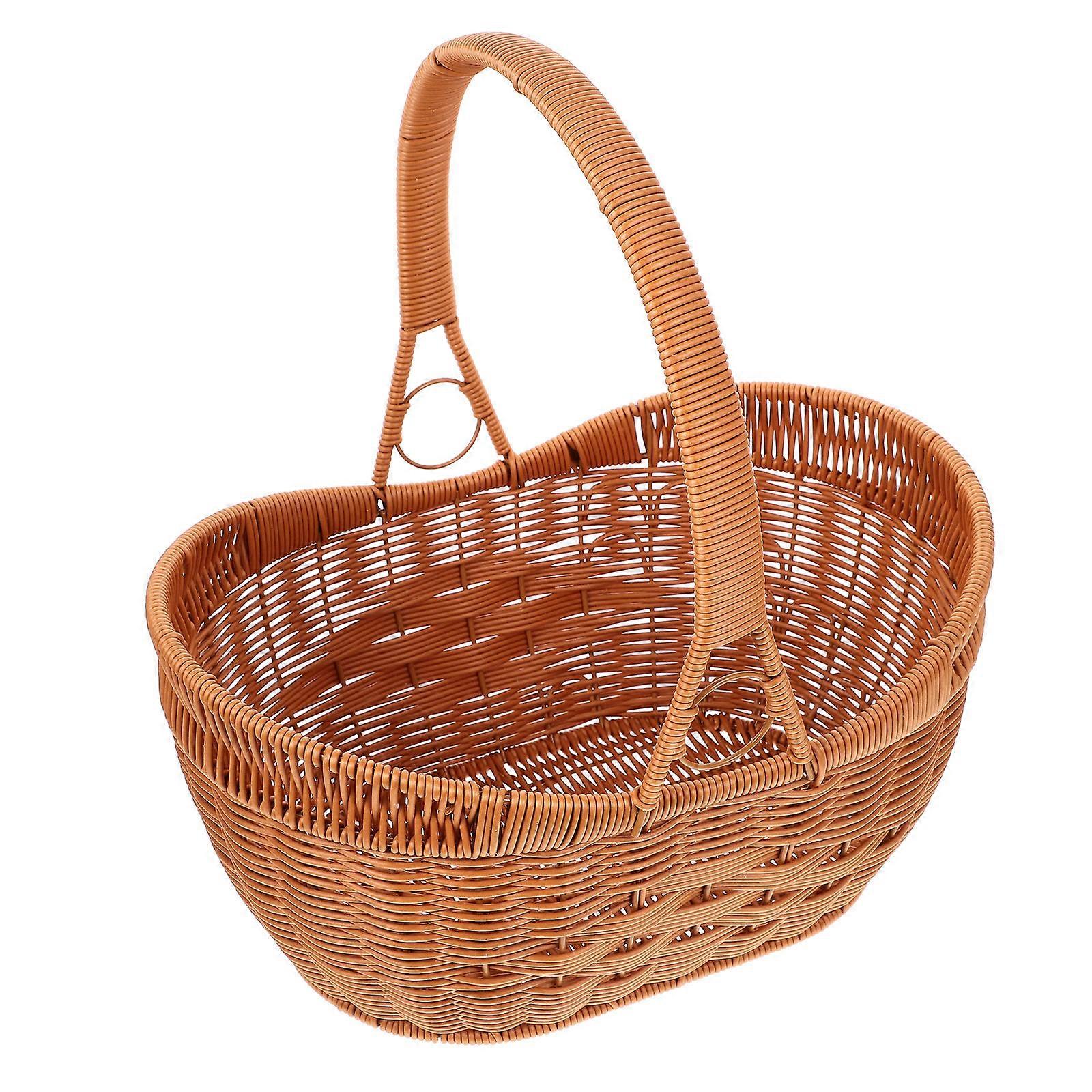 Large Capacity Picnic Basket Woven Basket Mushroom Picking Small Size Faux Rattan Weaving 1Set