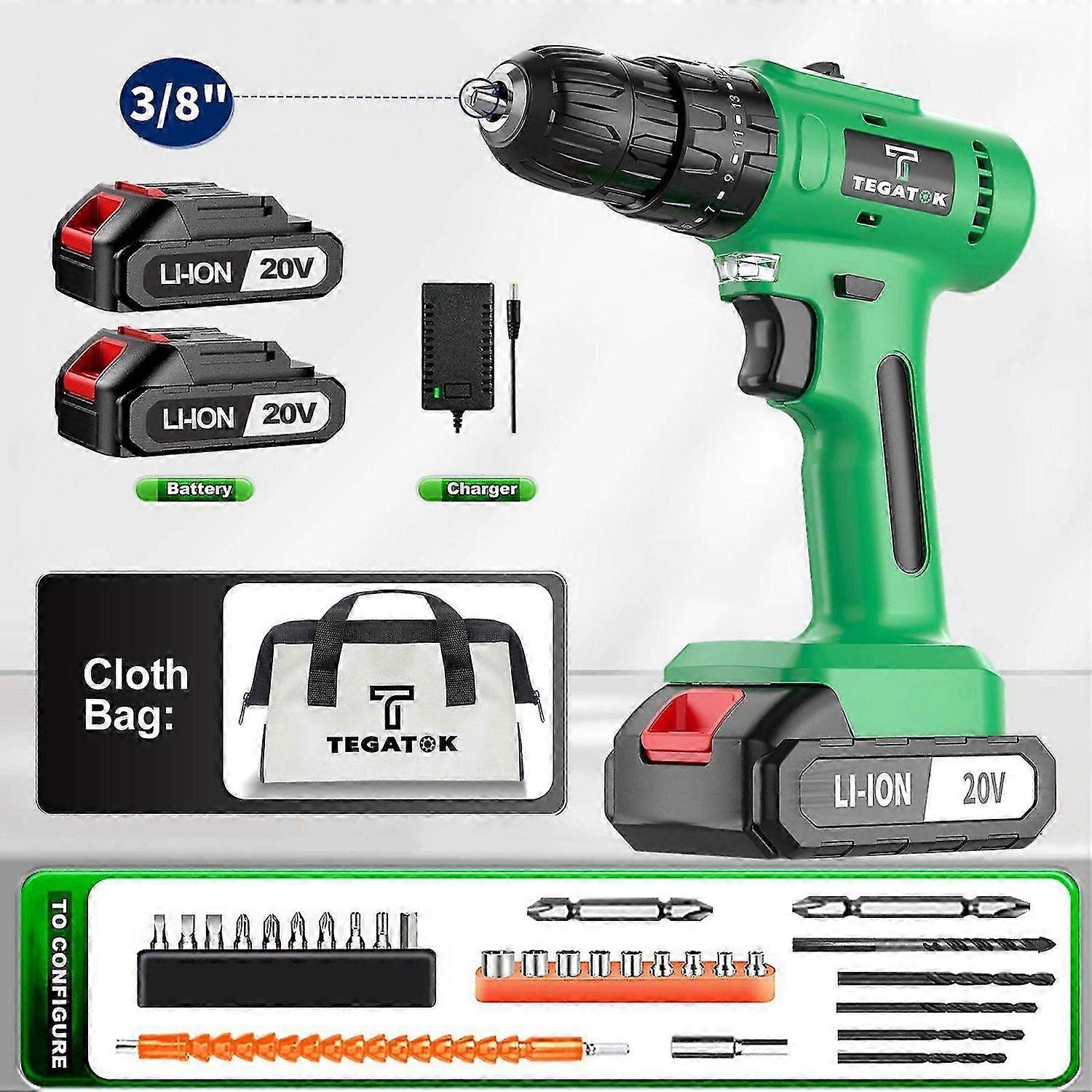 20V Cordless Electric Drill Set - 18+3 Torque, Lightweight, With Battery And Charger