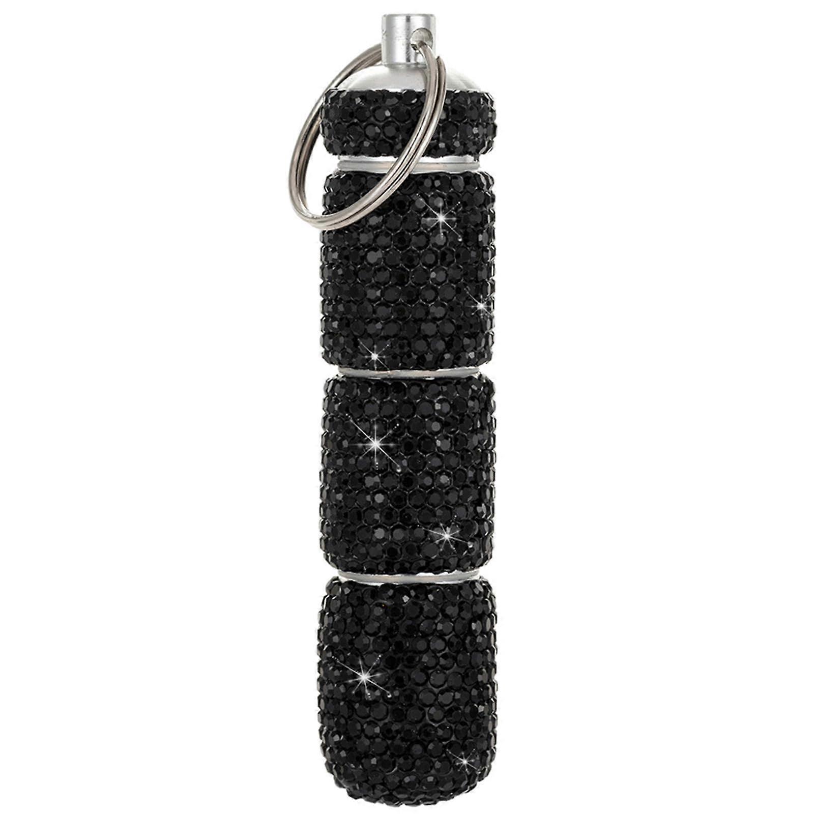 Small pill case with keychain, aluminum, portable, for wallet, pill holder black