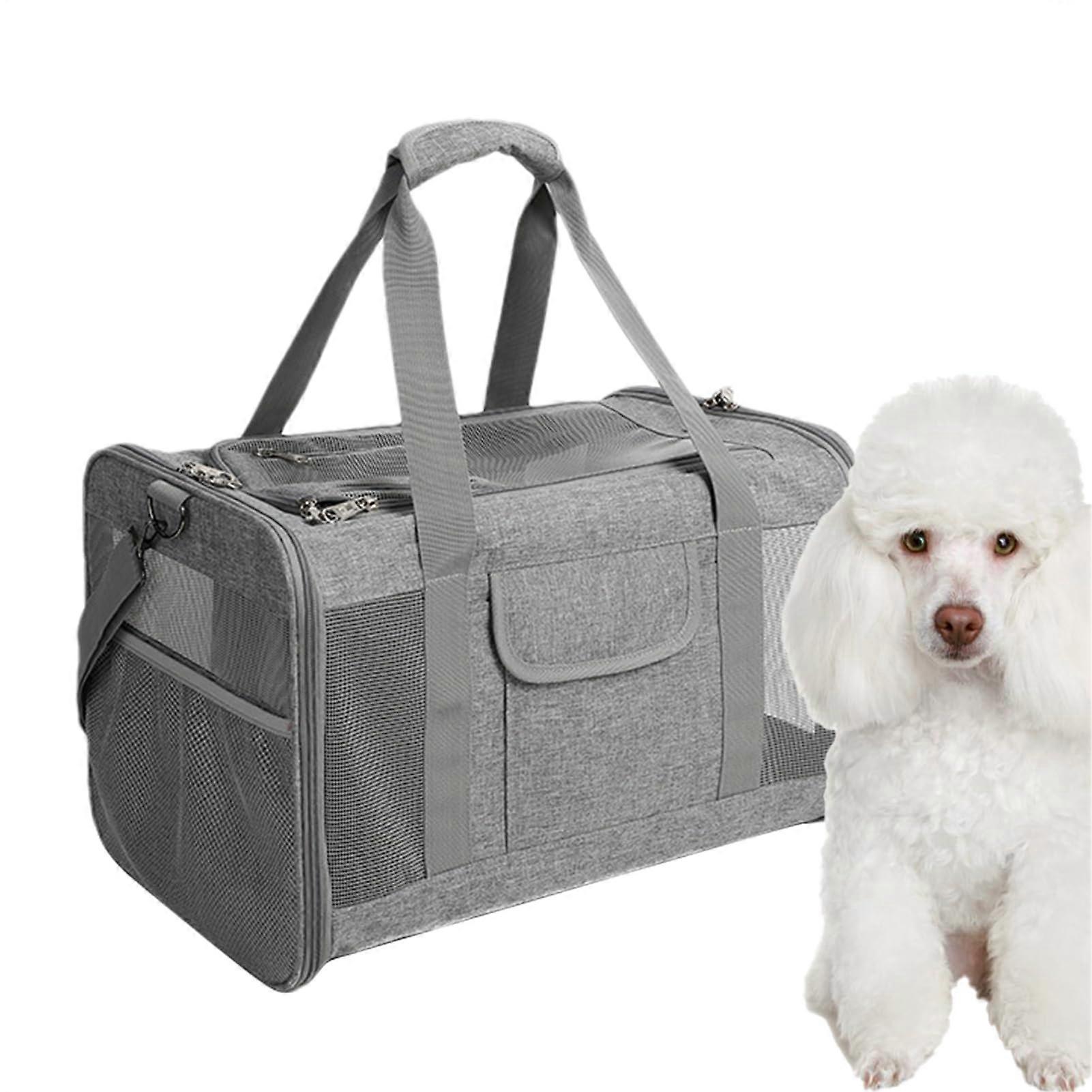 Pet Travel Carrier for Dogs and Cats - Adjustable Oxford Fabric Pet Carrier with 2-Way Access, Well Ventilated, Gray