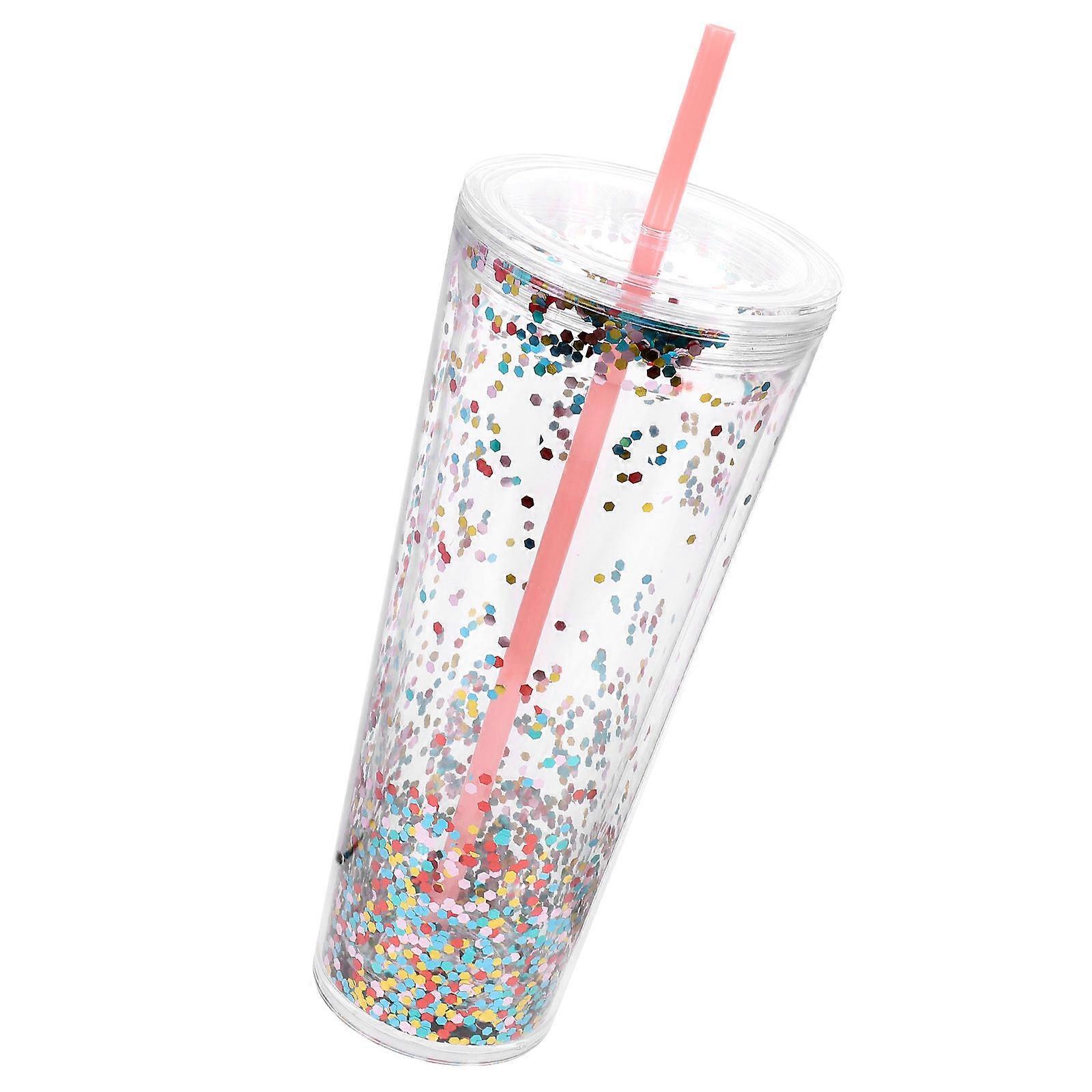 Assorted Color Sequins Cup with for Iced Coffee and Beverages Made of Material 16 oz