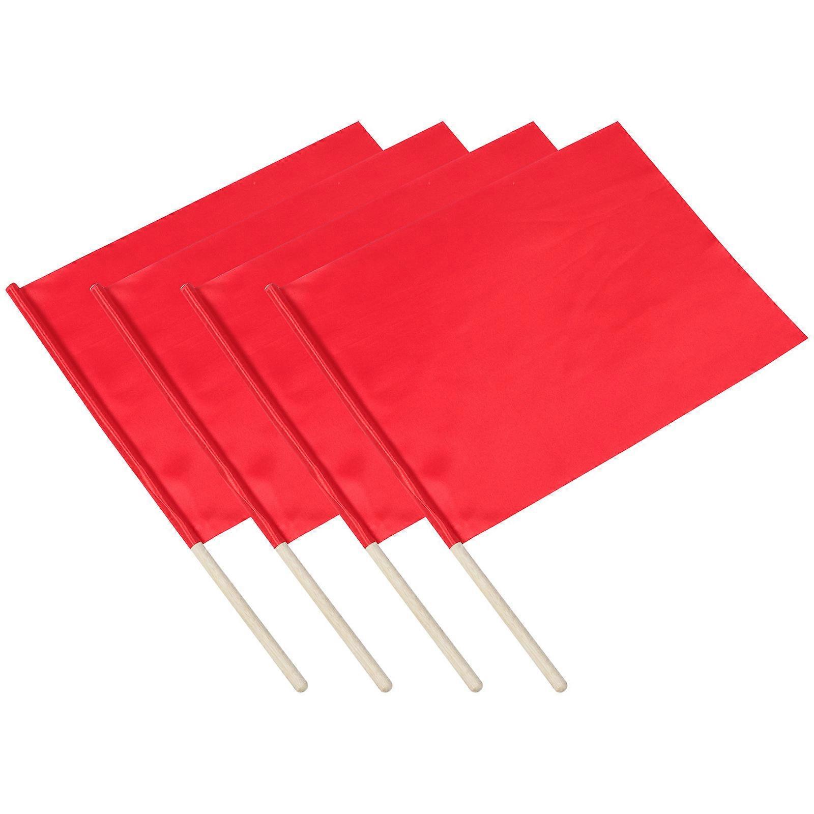 Red Referee Flags for Outdoor Use Lightweight and Durable Polyester Wood Handle Brightly Colored 4 Pieces