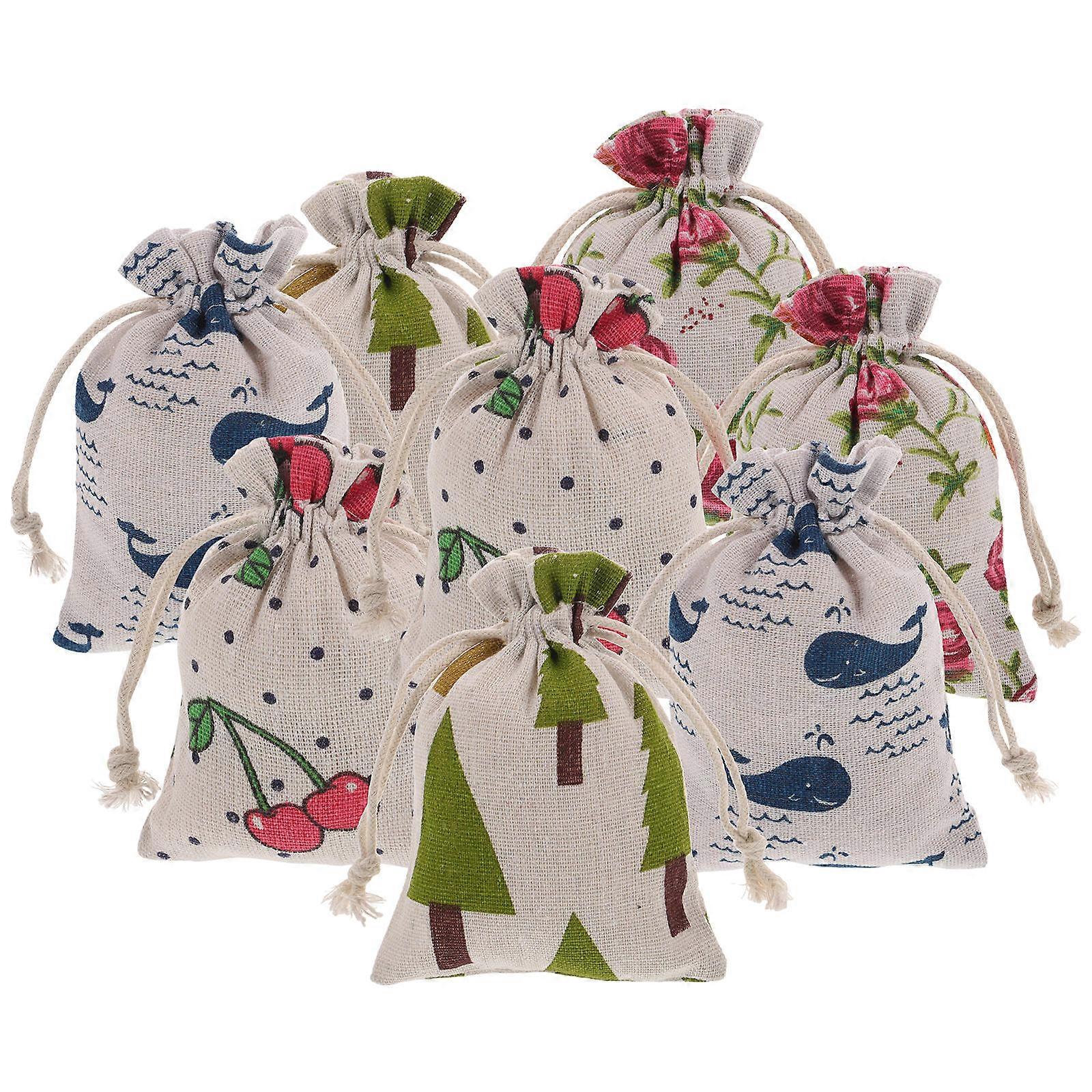 Party Favors Drawstring Bags Christmas Themed Design Rectangular Cotton 13X9cm Storage 8Pcs