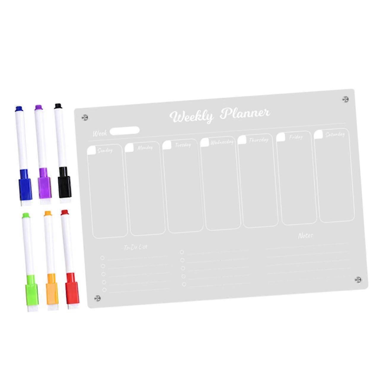 1piece Weekly Planner Magnetic for Refrigerator Wipeable Clear Writing Board With Markers Practical Organizer for Todo Lists and Notes
