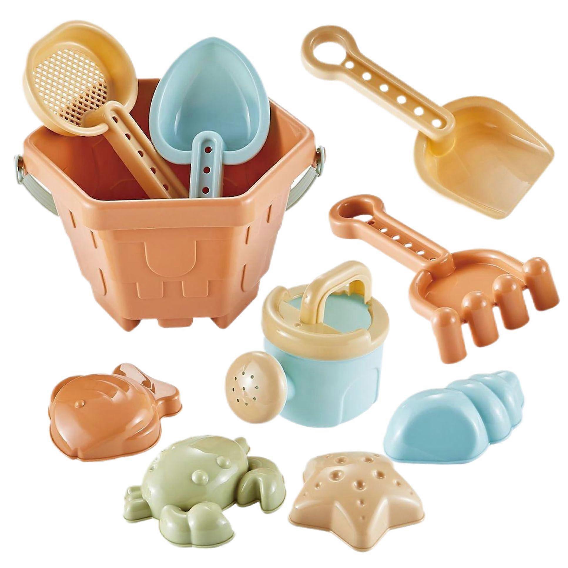 Sand toys, 10pcs beach set with bucket, shovel, rakes, starfish, crabs