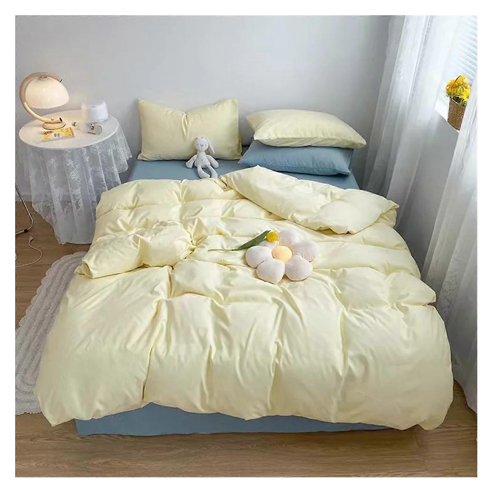 Fourpiece solid color bedding set, fresh, simple, stylish duvet cover set (Blue) Blue