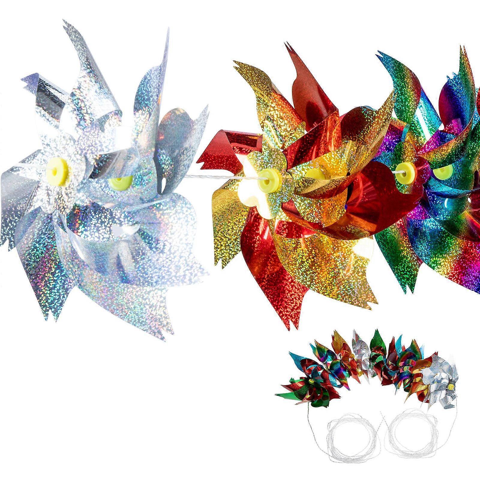 Reflective Rotating Pinwheel String for Bird Deterrent – Lightweight Outdoor Windmill Decoration with Silver Gradient Color to Repel Pigeons and