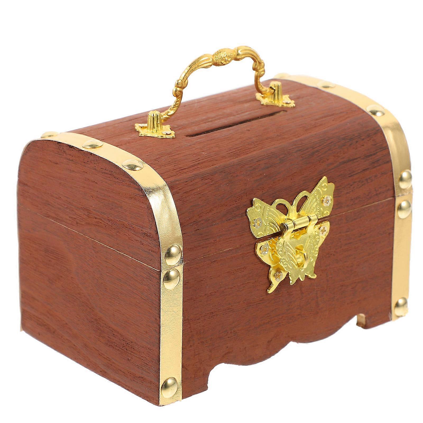 Retro Jewelry Box Wooden Storage Organizer Security with Lock for Home Use 14.50X10.00X9.50CM 1Pack