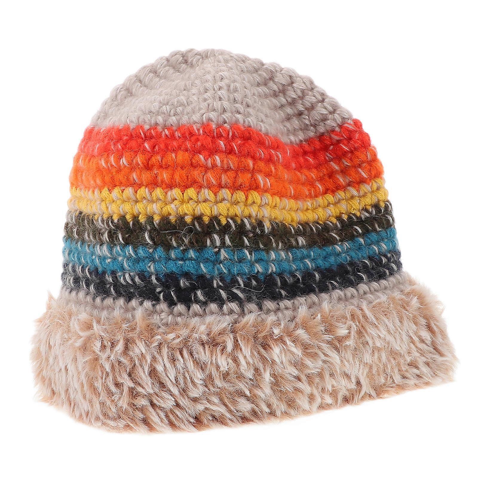 Crochet Hat Knitted Bucket Hat Chilly Days Versatile Style Multi Color Plush Material 54-58cm 1Set