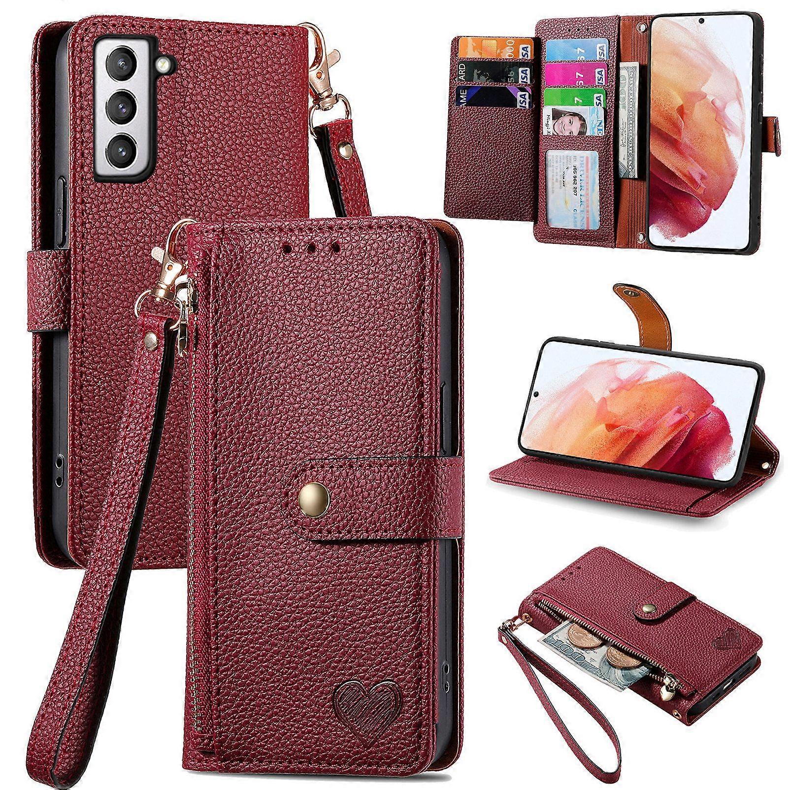 Case for Samsung Galaxy S21 5G Premium Zipper Closure Leather Wallet Cover with 7 Card Slots and Wrist Lanyard Compatible with Samsung Galaxy S21 5G