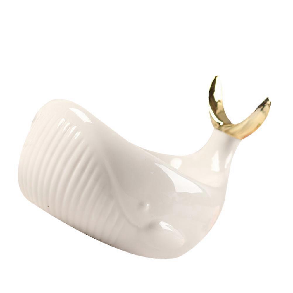 Nordic Whale Shaped Ceramic Soap Box with Drainage for Bathroom Use White 1PC