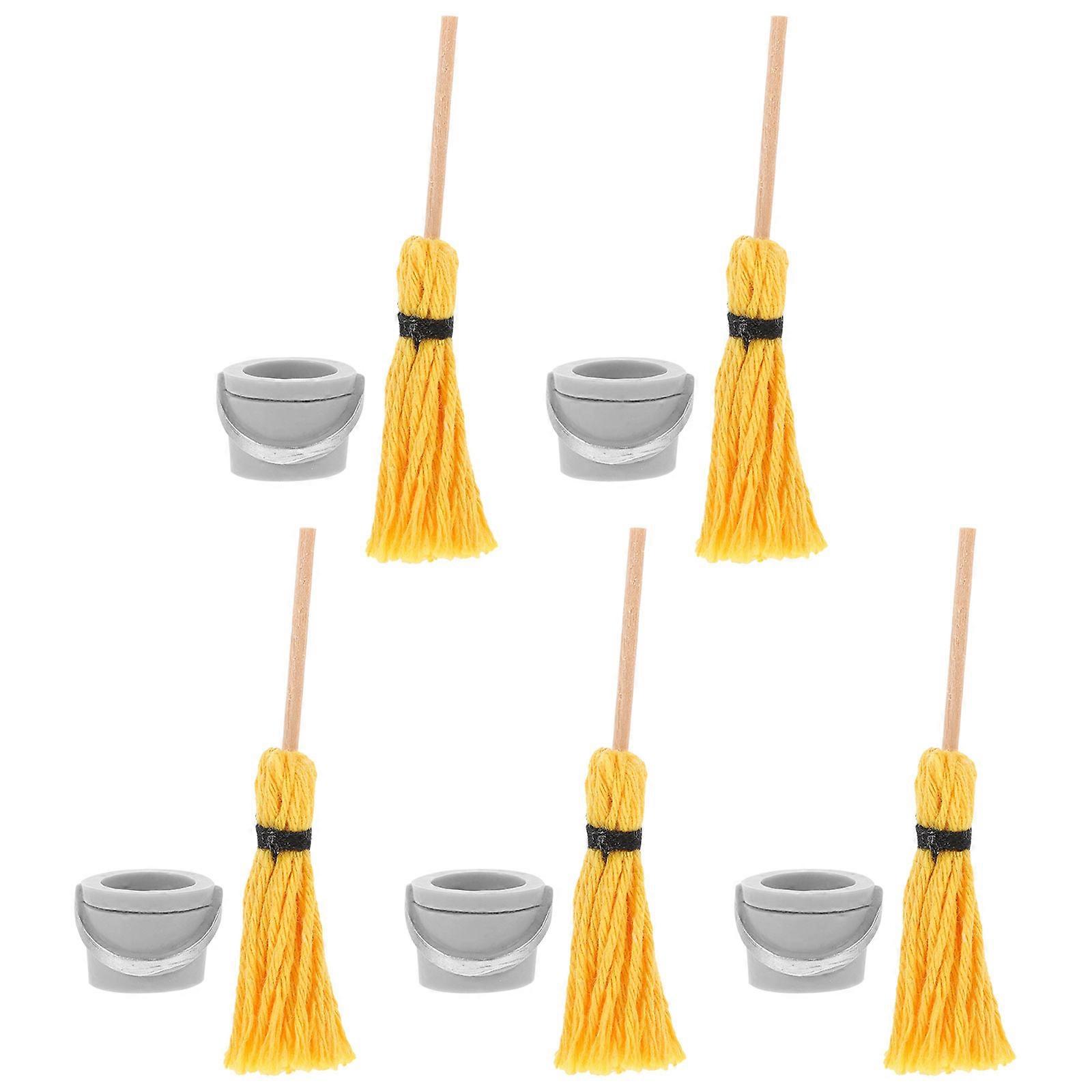 5 Sets of Creative Mini House Mop Bucket Decors Tool Model Ornaments (Random Color)