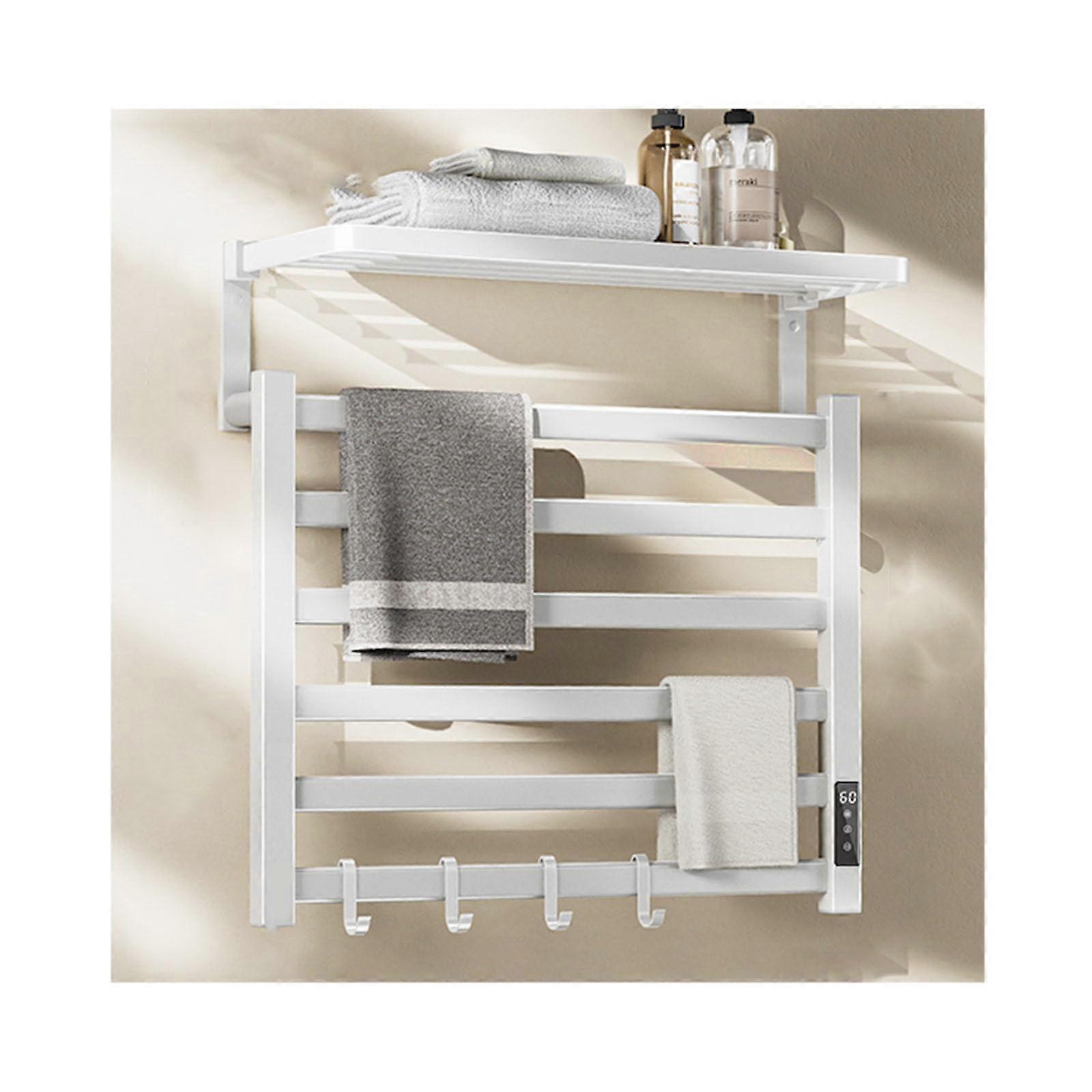 Weiß 45 A, Left Line, Towel Warmer with Constant Temperature for Bathroom, Aluminum WallMounted Towel Warmer, Plugin Towel Dryer with Shelf