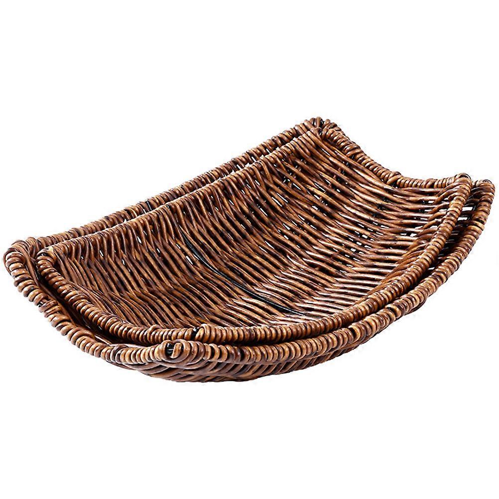 Imitation Rattan Fruit Basket for Home Storage and Snacks Bread Container in Coffee Color 2PCS