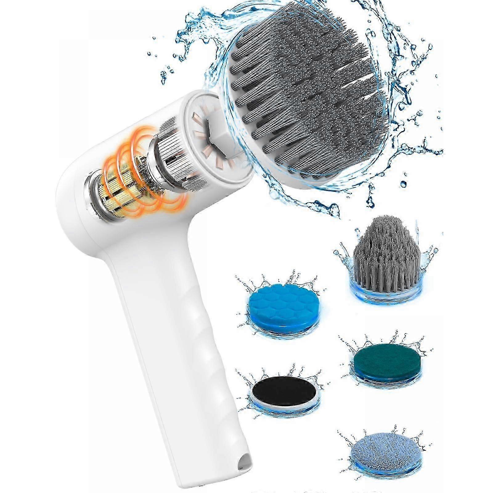 Electric Spin Scrubber with Digital Display - Cordless Electric Shower Scrubber with 5 Replaceable Heads 2 Adjustable Speeds - Handheld Cleaning Brush