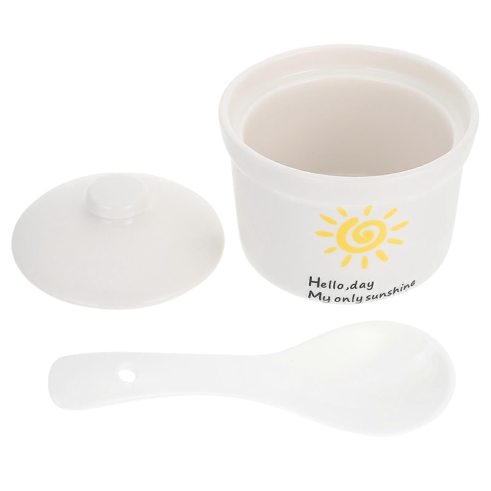 Colored Printing Soup Bowl With Lid For Steaming And Dust Protection In Fine Ceramic 1Set