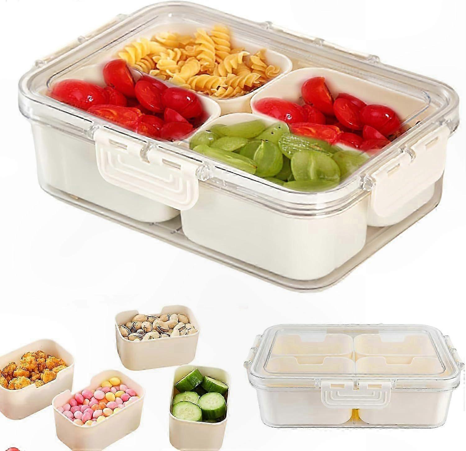 Rectangle Divided Serving Tray with Lid and Handles for Snack Storage and Portability