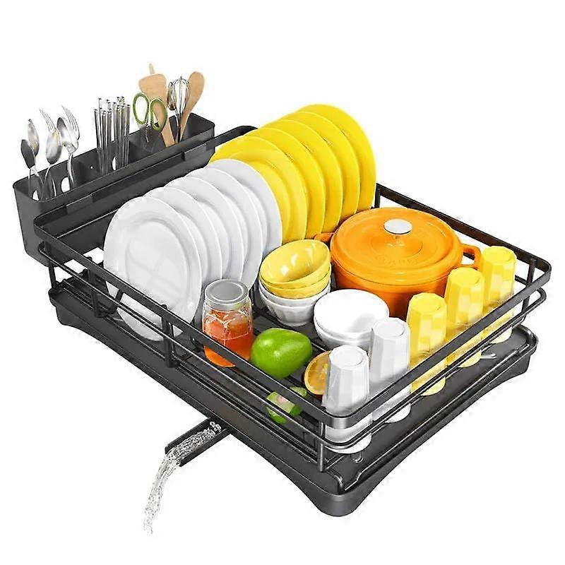 Dish Drying Rack, SpaceSaving RustResistant with Utensil Holder, Drainage Tray Nonslip Feet Compact, Durable Easy to Clean for Kitchen Use.