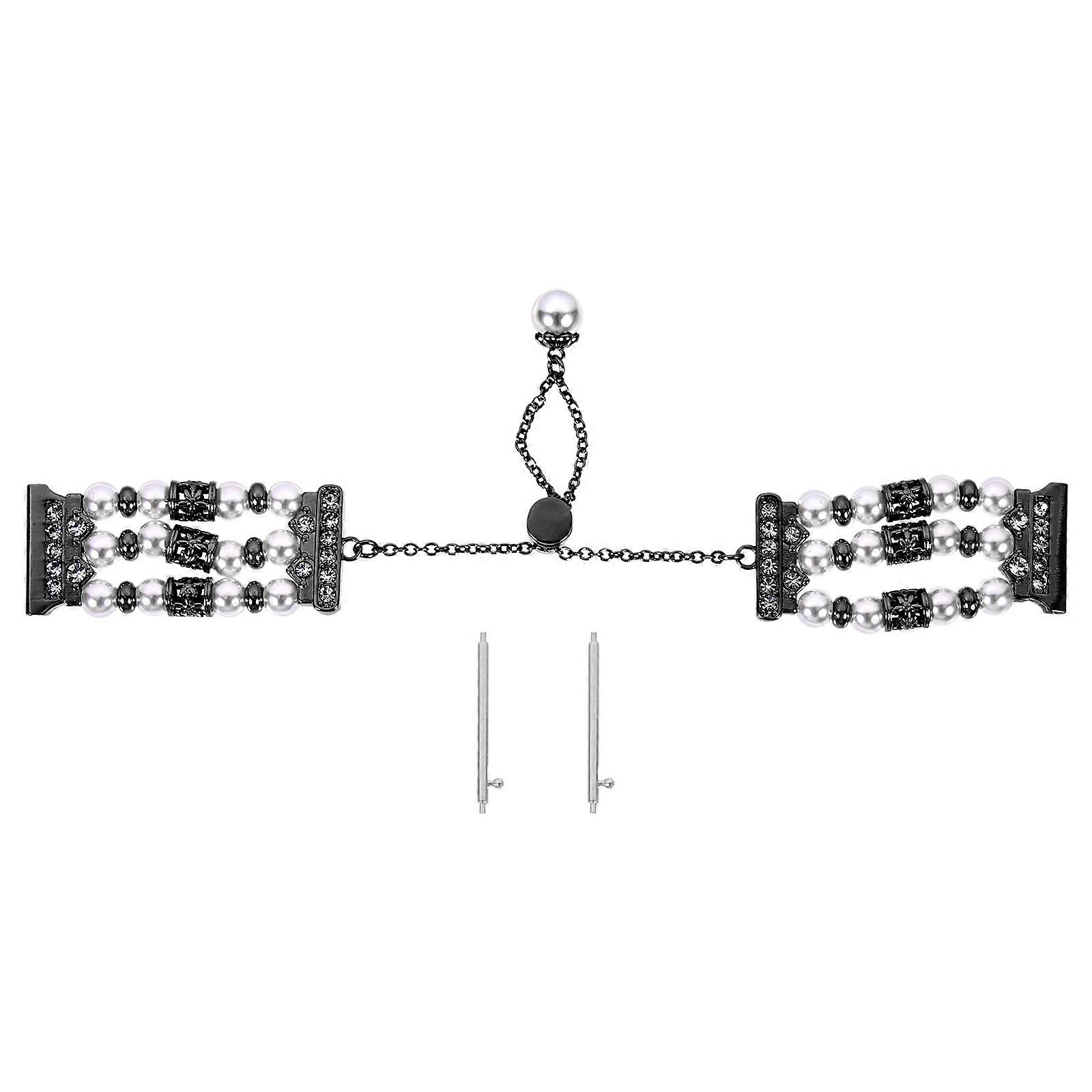 Black Pearl and Metal Watch Band Adjustable Size for Decoration Use with Button Pull Rope Lock