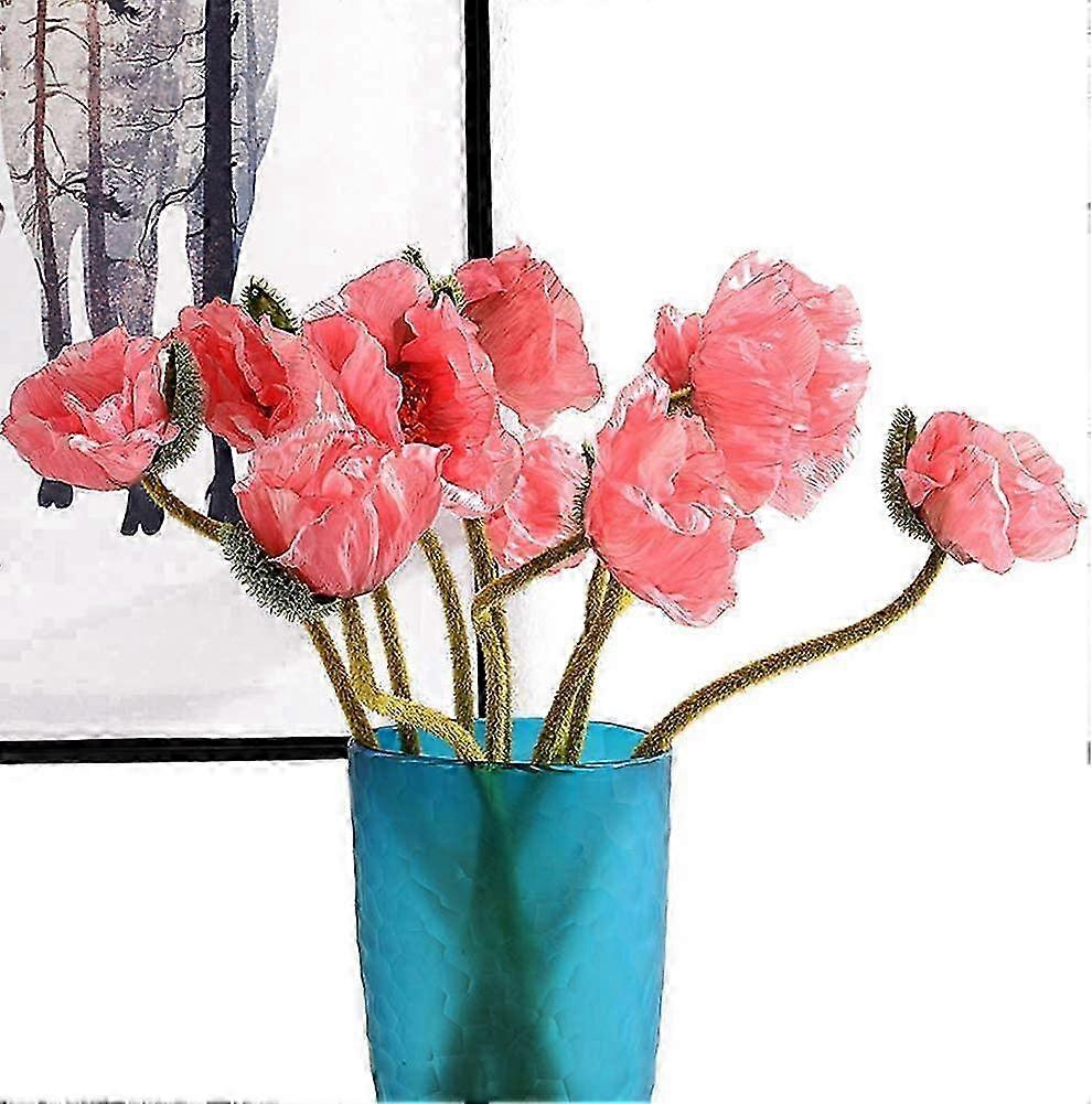8 Pcs Artificial Long Stem Pink Poppies
