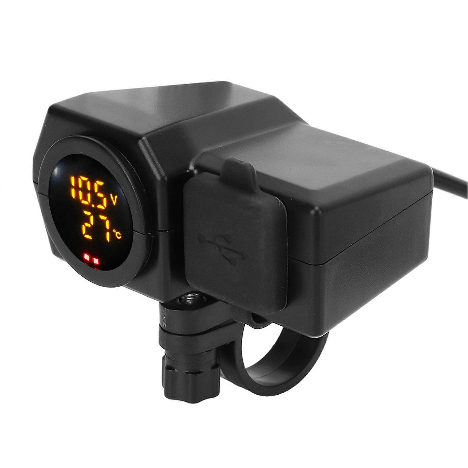 1024V Motorcycle Charger USB Type C Interface LED Color Screen Voltmeter Thermometer Display Universal