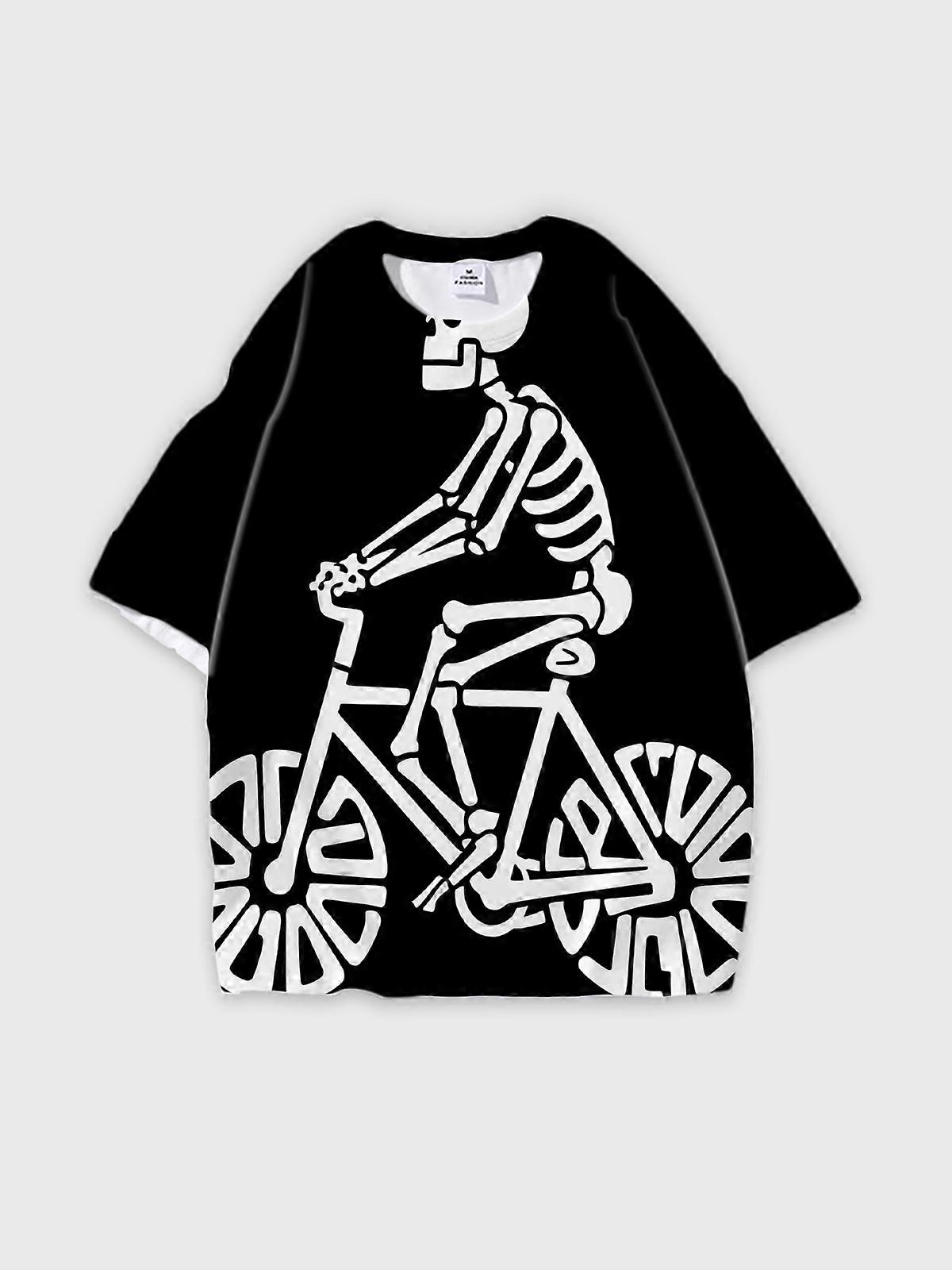 T-Shirt Round Neck, Loose Short Sleeve Pattern Graphic Tee, Unisex Summer Casual Top V3170