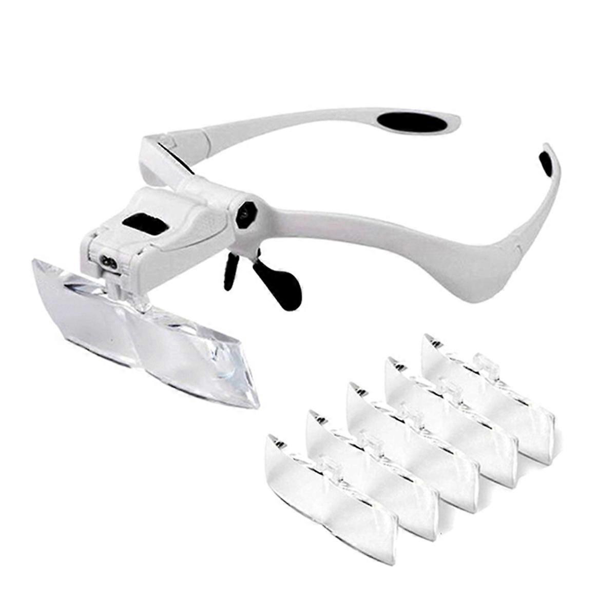 LED Illuminated Headband Glasses Magnifier Glass 5-Interchangeable Lens 1.0X/1.5X/2.0X/2.5X/3.5X for Tool Repair Reading