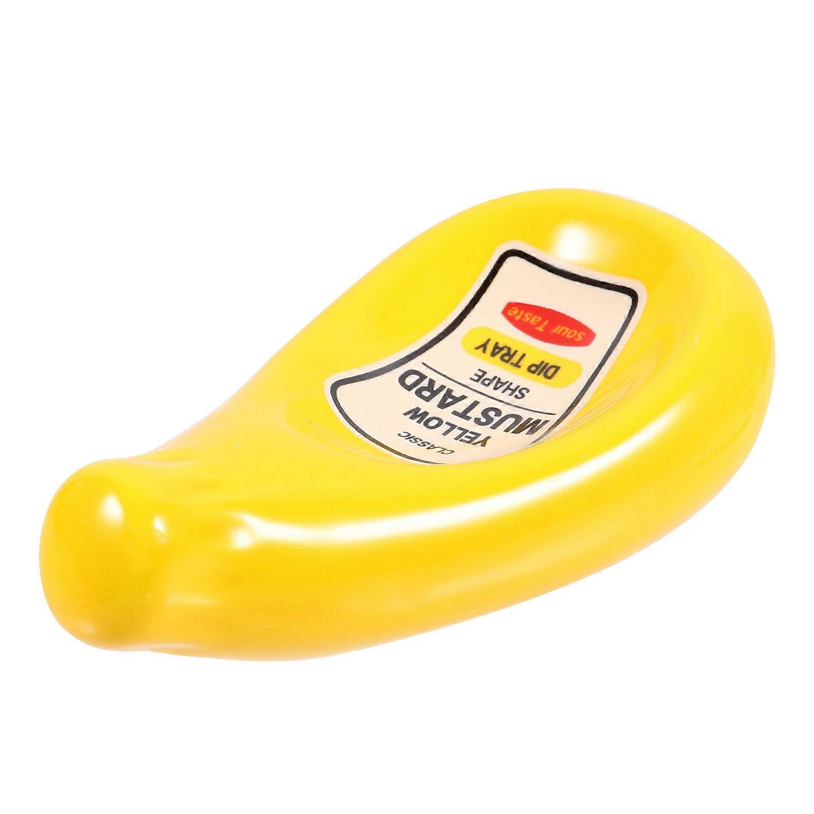 Ceramic Plate Bottle Shape Home Use Yellow for Dipping Sauce Container 1Pc