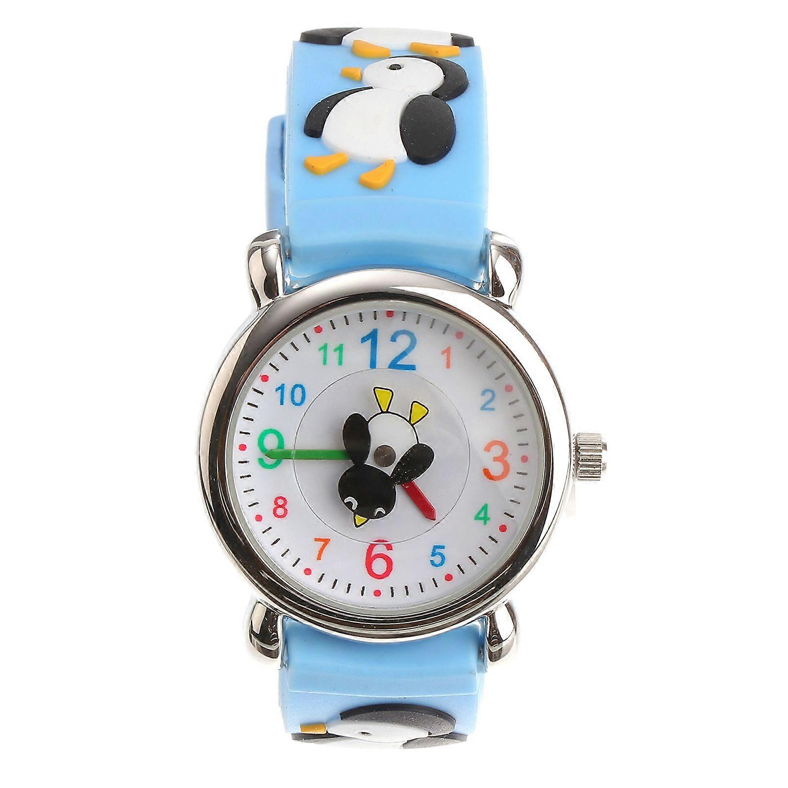 Montre à quartz en silicone pour enfants, motif pingouin, design créatif, tendance et décontractée