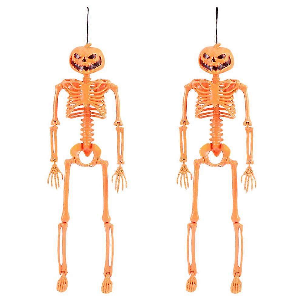 2Pcs Halloween Simulated Skeleton Pendants Simulated Pumpkin Skeleton Models