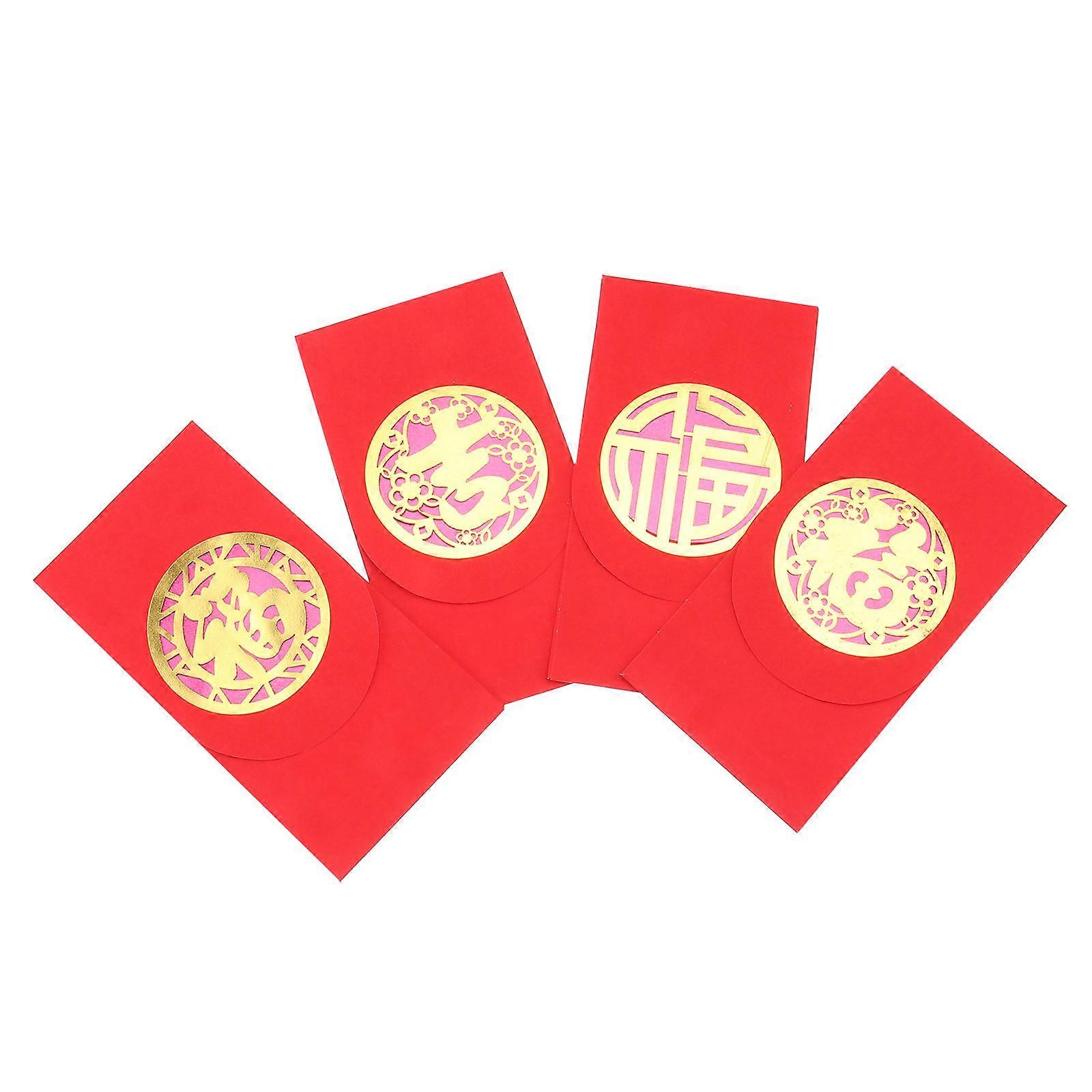 New Year Red Envelopes 4Pcs Red for Storage Use Ox Year Present Copper Paper