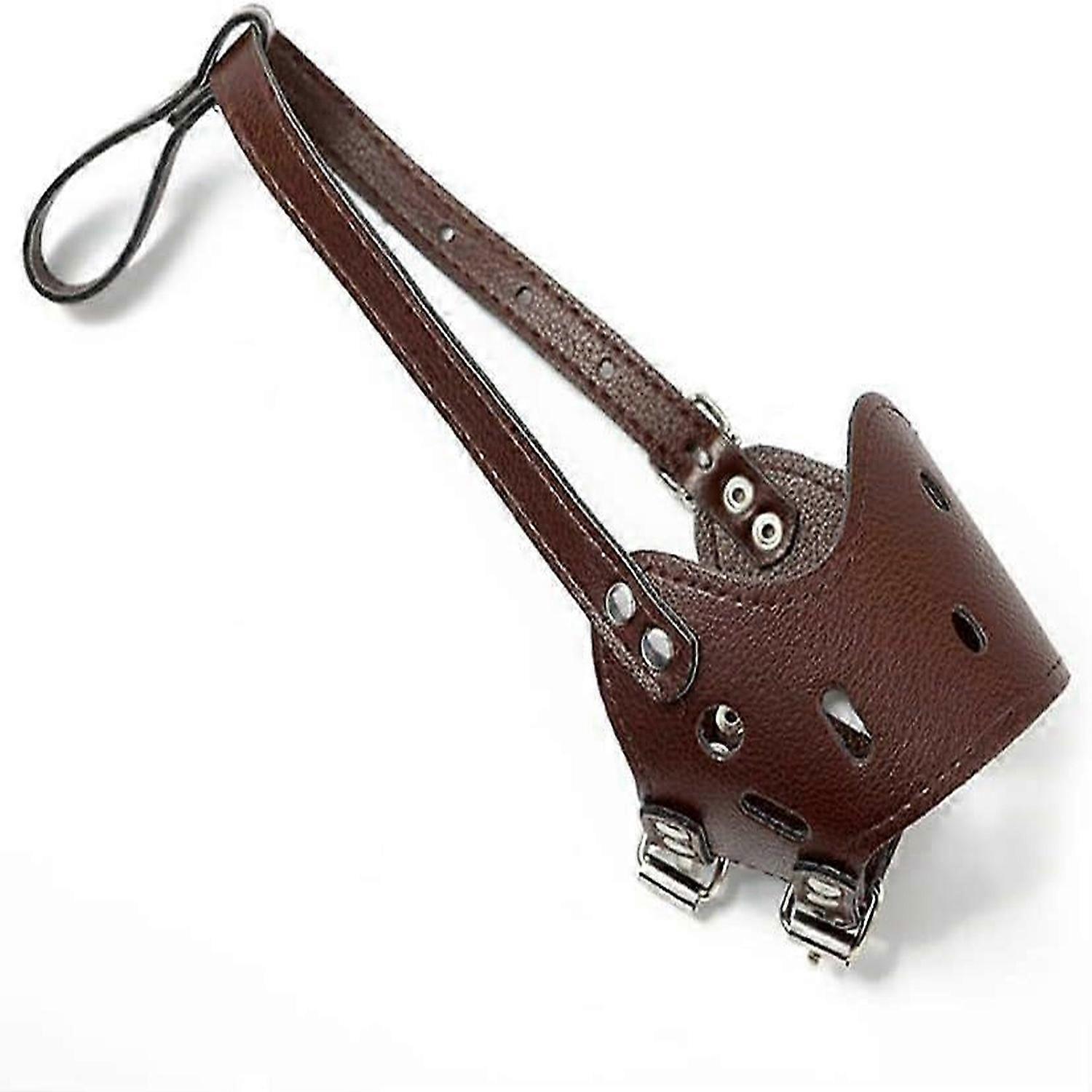 Faux Leather Dog Muzzle with Adjustable Buckle to Prevent Biting, Bite-Resistant (Brown XS)
