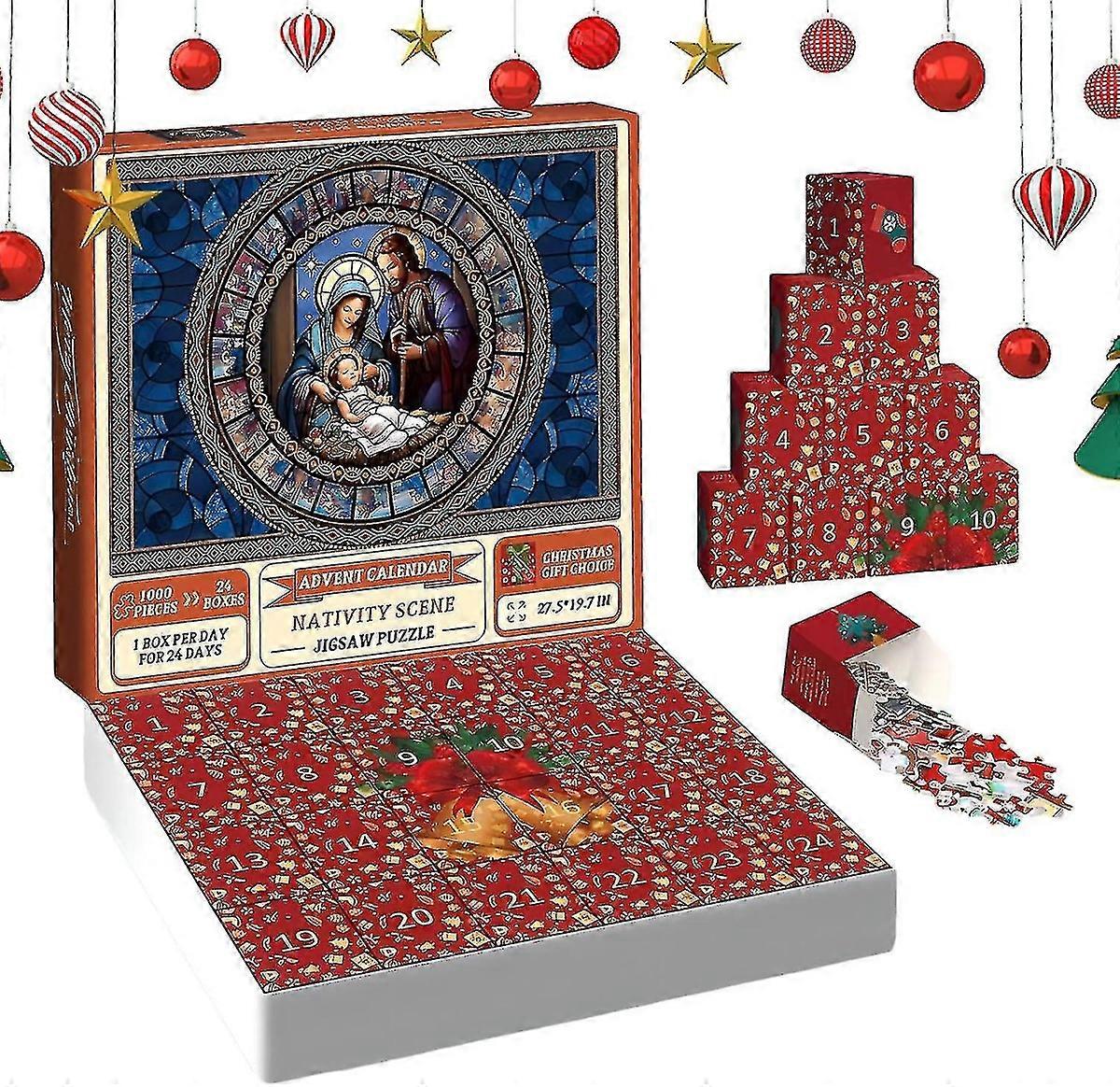 Advent Nativity Puzzle - Advent Calendar 2025 Christmas Puzzle - Advent Nativity Puzzle 1000 Pieces - Advent Nativity Puzzle Advent Calendar