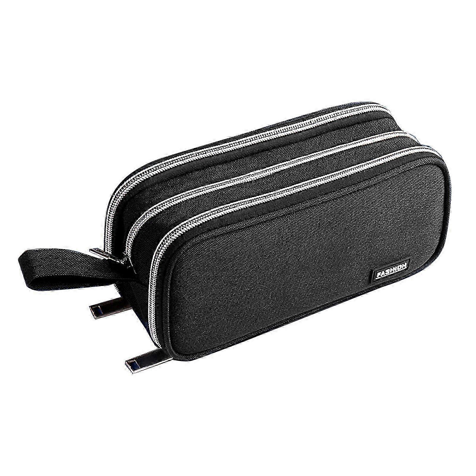 Portable Pen Bag, Large Capacity Three-Layer Canvas Pencil Pouch for Stationery Storage