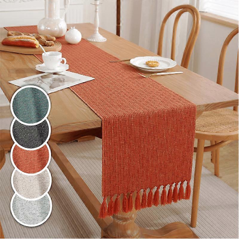 Natural Table Runners 72 Inches Long, Burlap Linen Style Rustic Farmhouse Table Runner, Boho Woven Dining Table Runner, 13x72 Inches