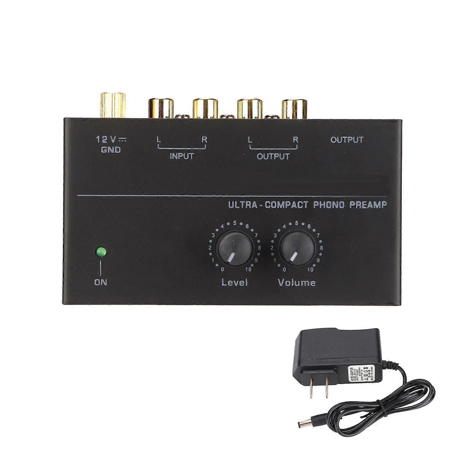 PP500 Phono Preamp Low Noise Stereo RCA Input RCA Output Knob Control Mini Record Player Preamplifier 100240V US Plug