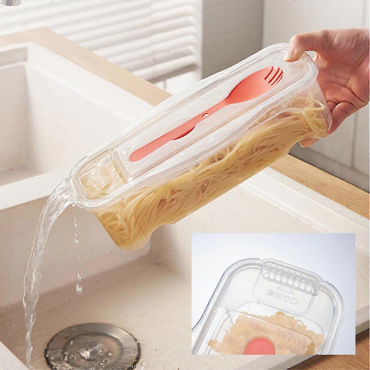 Microwave Pasta Cooker 44oz Food Cooking Box with Strainer & Flatware