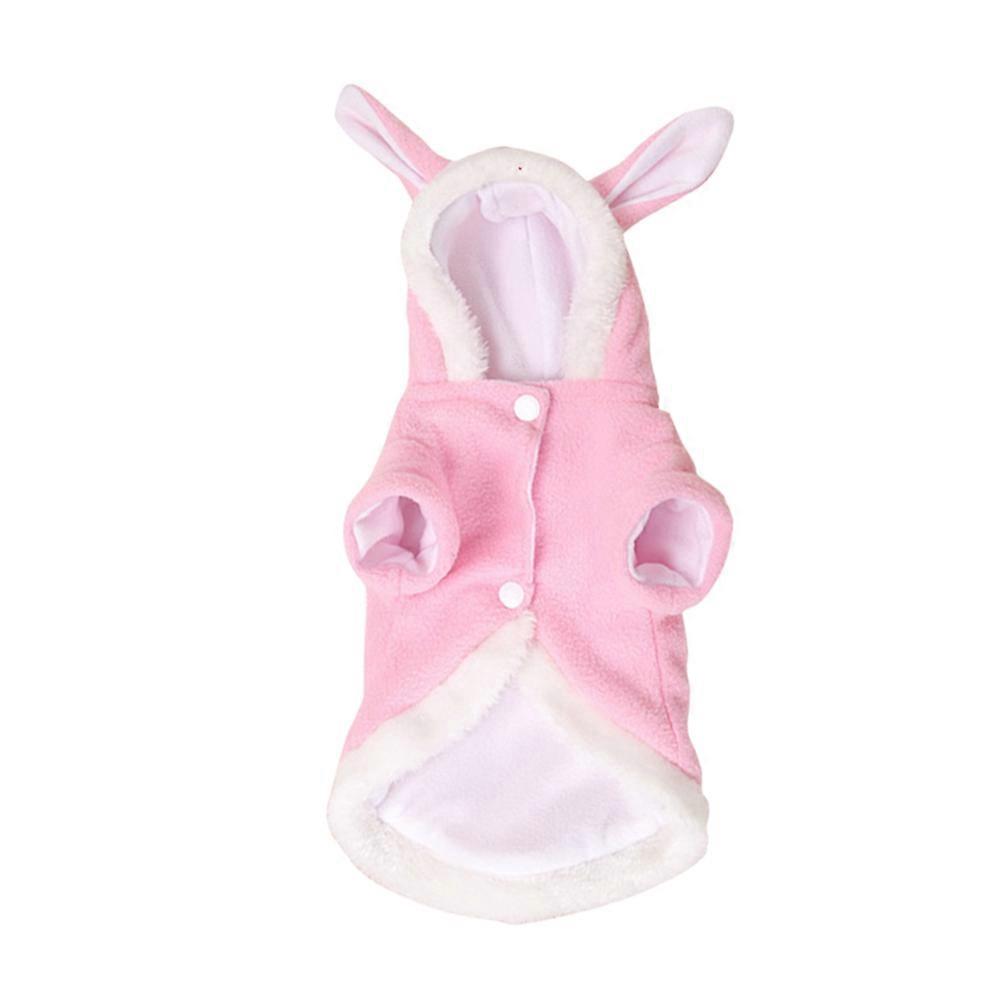 Warm Pet Clothes Rabbit Outfit for Small Dogs 2Pcs Pink Hooded Costume