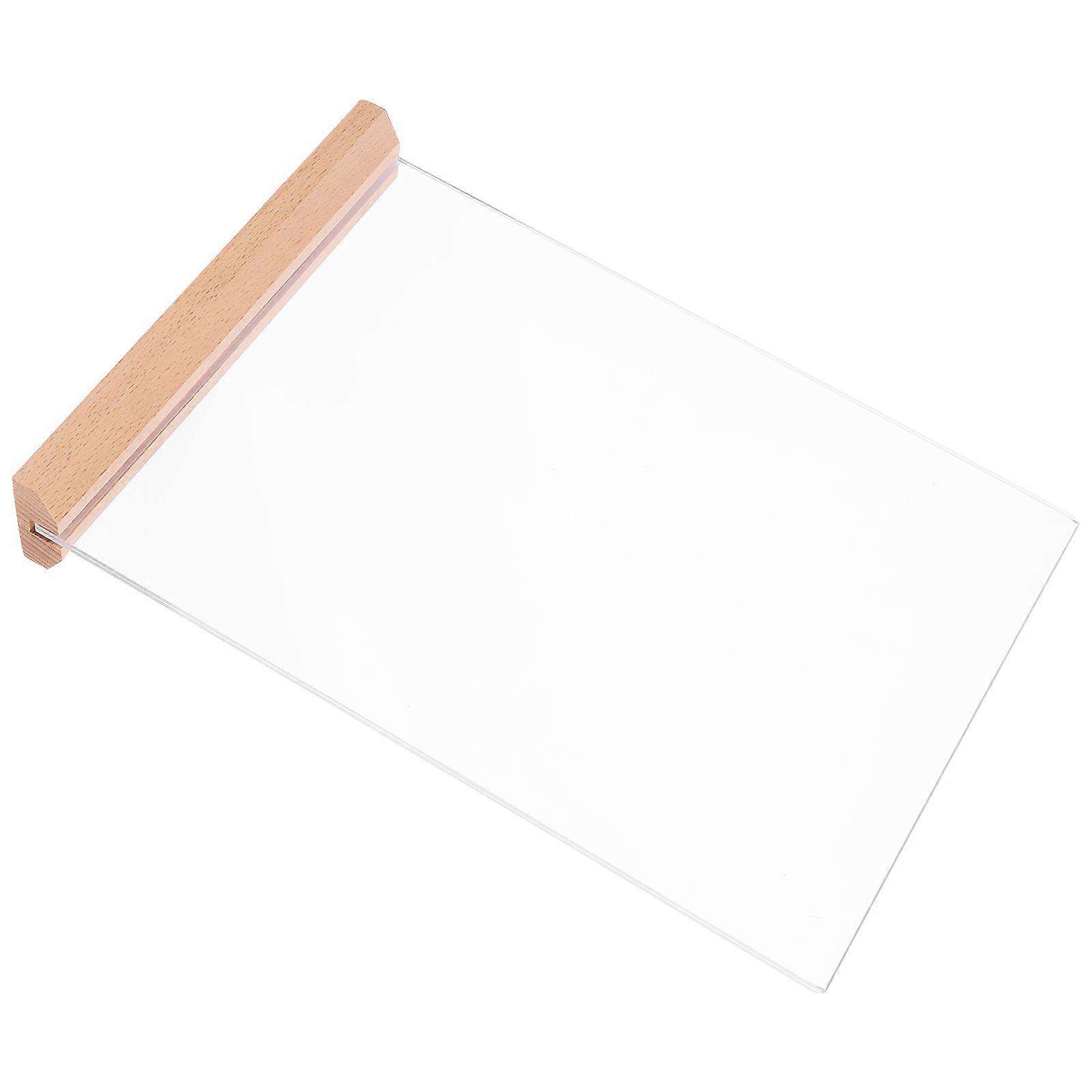 Clear Brochure Display Stand Acrylic Sign Holder For Commercial Use Rectangular Transparent Wood Base 2Pcs