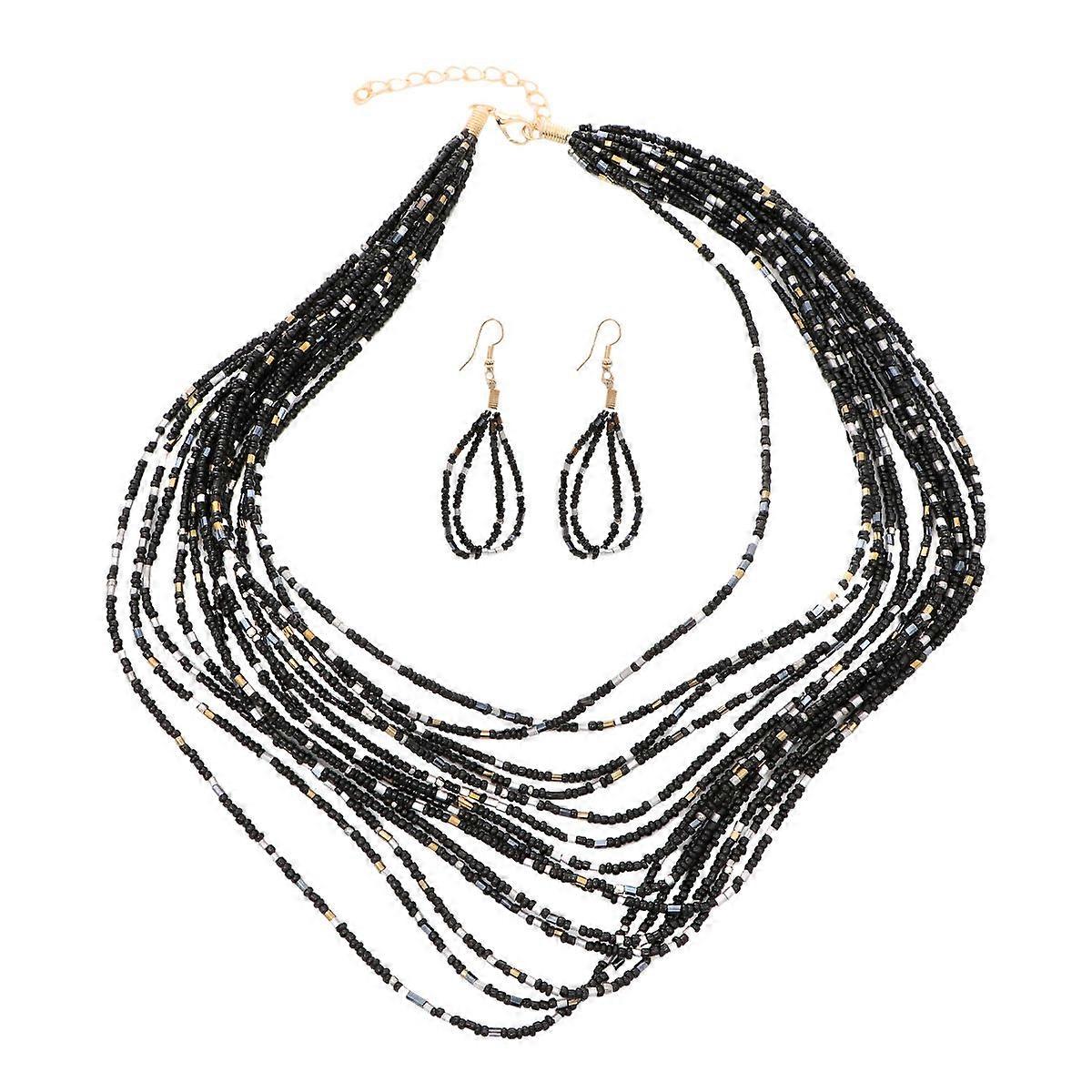 Bohemian Style Necklace Earrings Kit for Decoration 3Sets Multi-Layered Set