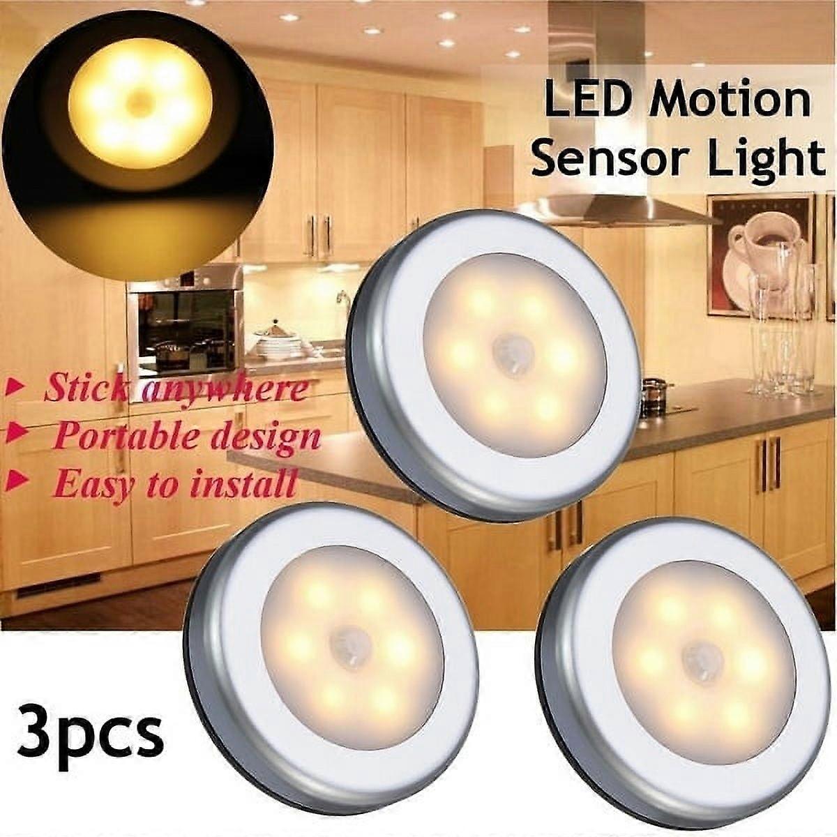1/3 Pcs Wireless Motion Sensor Night Light Battery-Powered with Sticker