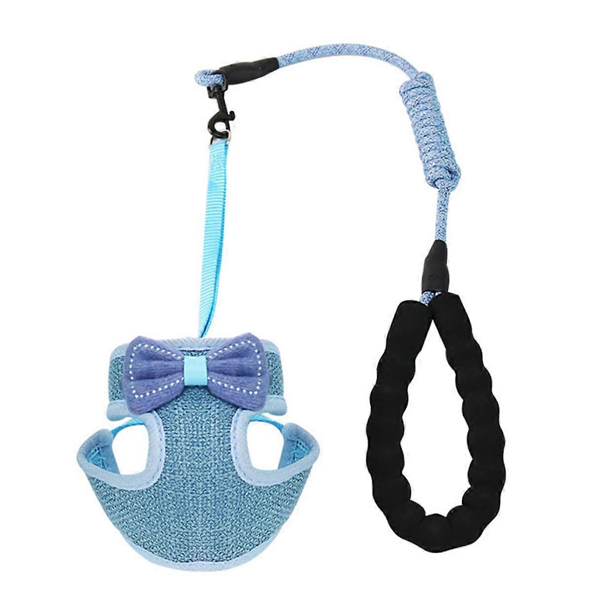 Adjustable Cat Vest Harness Bowknot Design Lightweight Breathable Strap Comfortable Durable Pet Walking Harness Blue